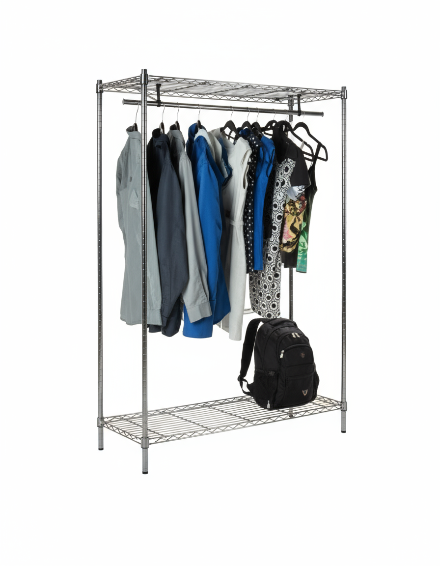 2-tier stationary garment rack with gray wire