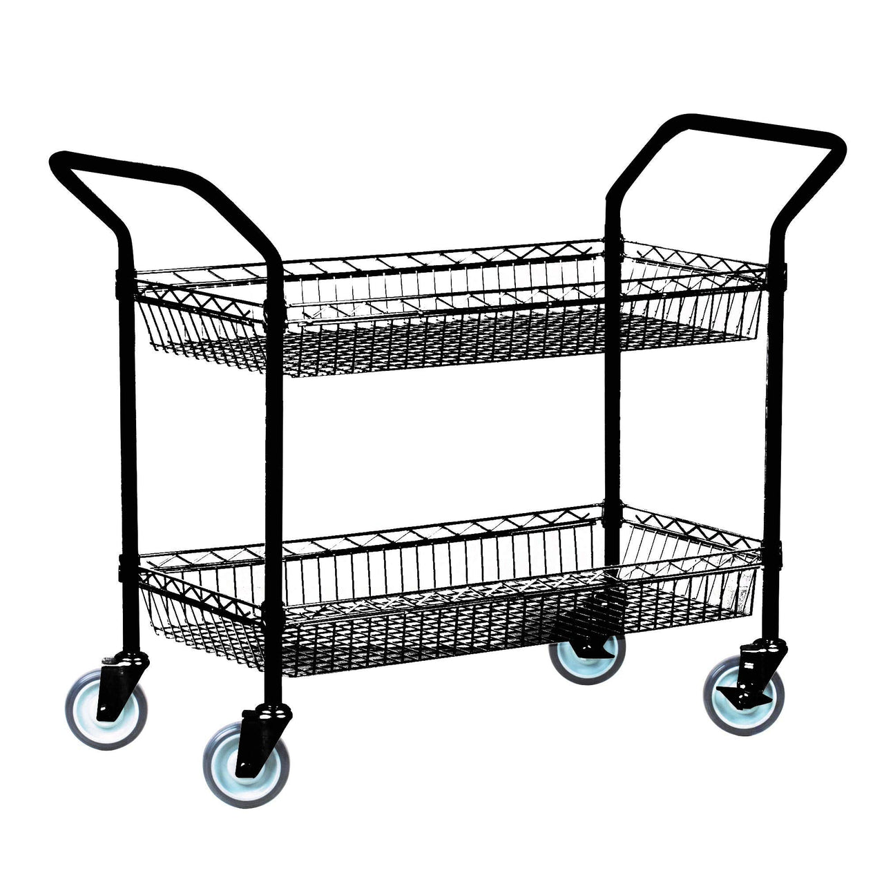 24" Deep x 36" Wide x 39" High Black 2 Basket Shelf Cart