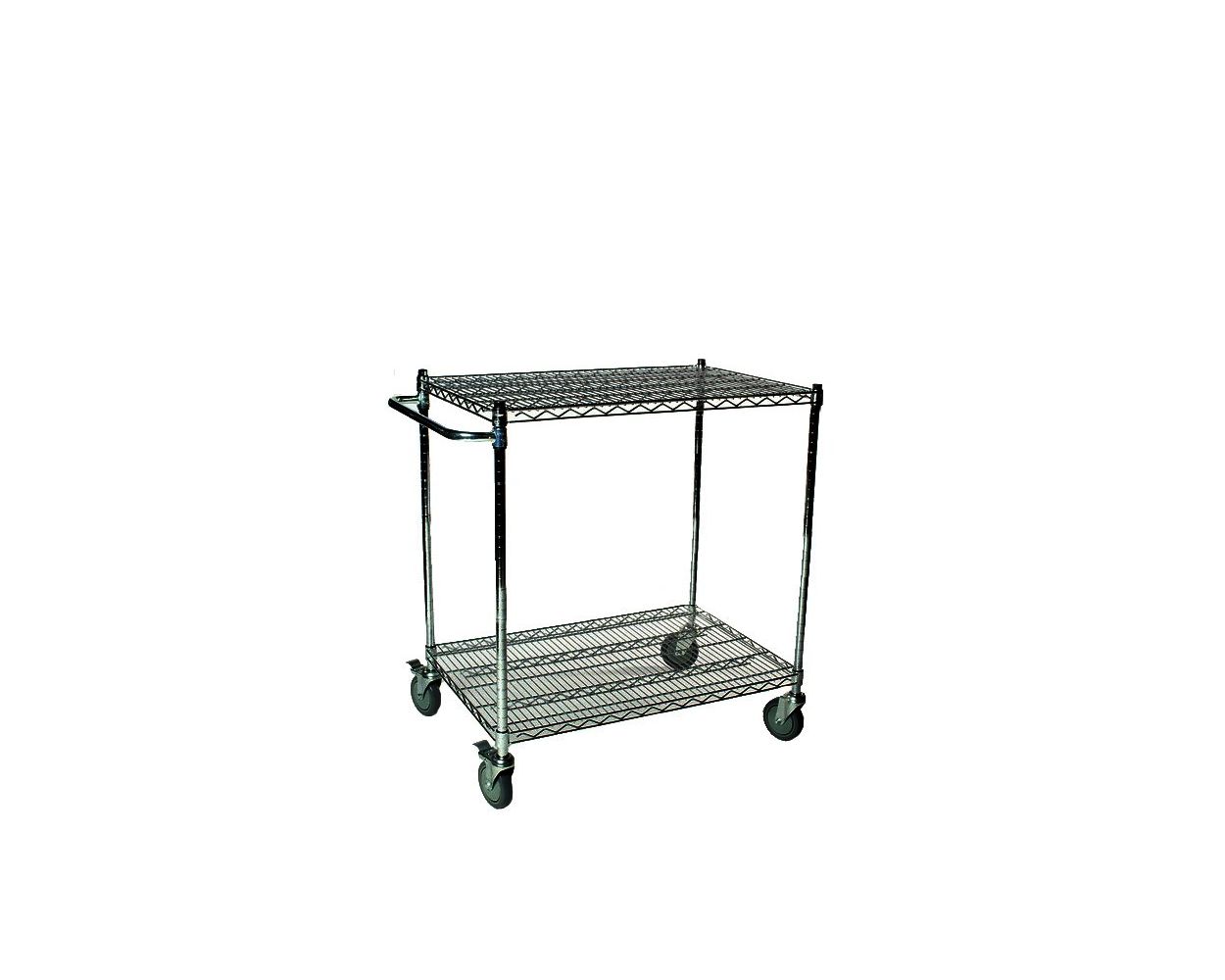 14" Deep x 36" Wide x 39" High Black 2 Wire Shelves Push Cart