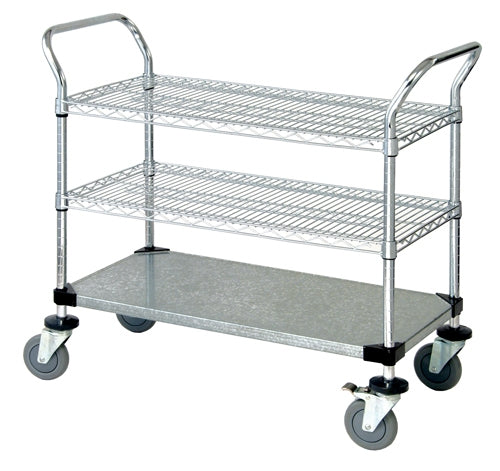 24" Deep x 36" Wide 3 Tier 2 Wire 1 Solid Galvanized Utility Cart