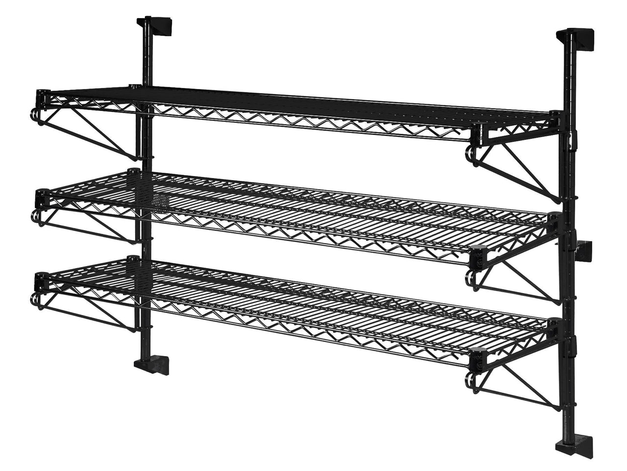 18" Deep x 54" Wide 3 Tier Black Wall Mount Shelving Kit