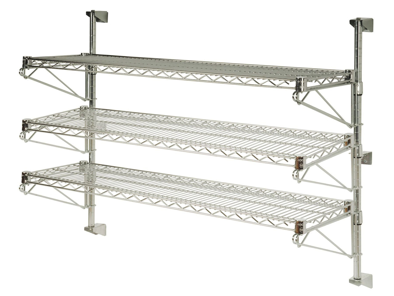 18" Deep x 48" Wide 3 Tier Chrome Wall Mount Shelving Kit