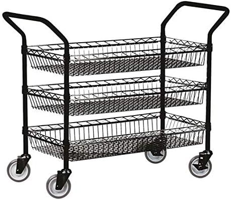 18" Deep x 48" Wide x 39" High Black 3 Basket Shelf Cart
