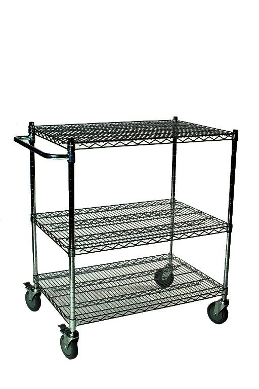 18" Deep x 48" Wide x 39" High Black 3 Wire Shelves Push Cart