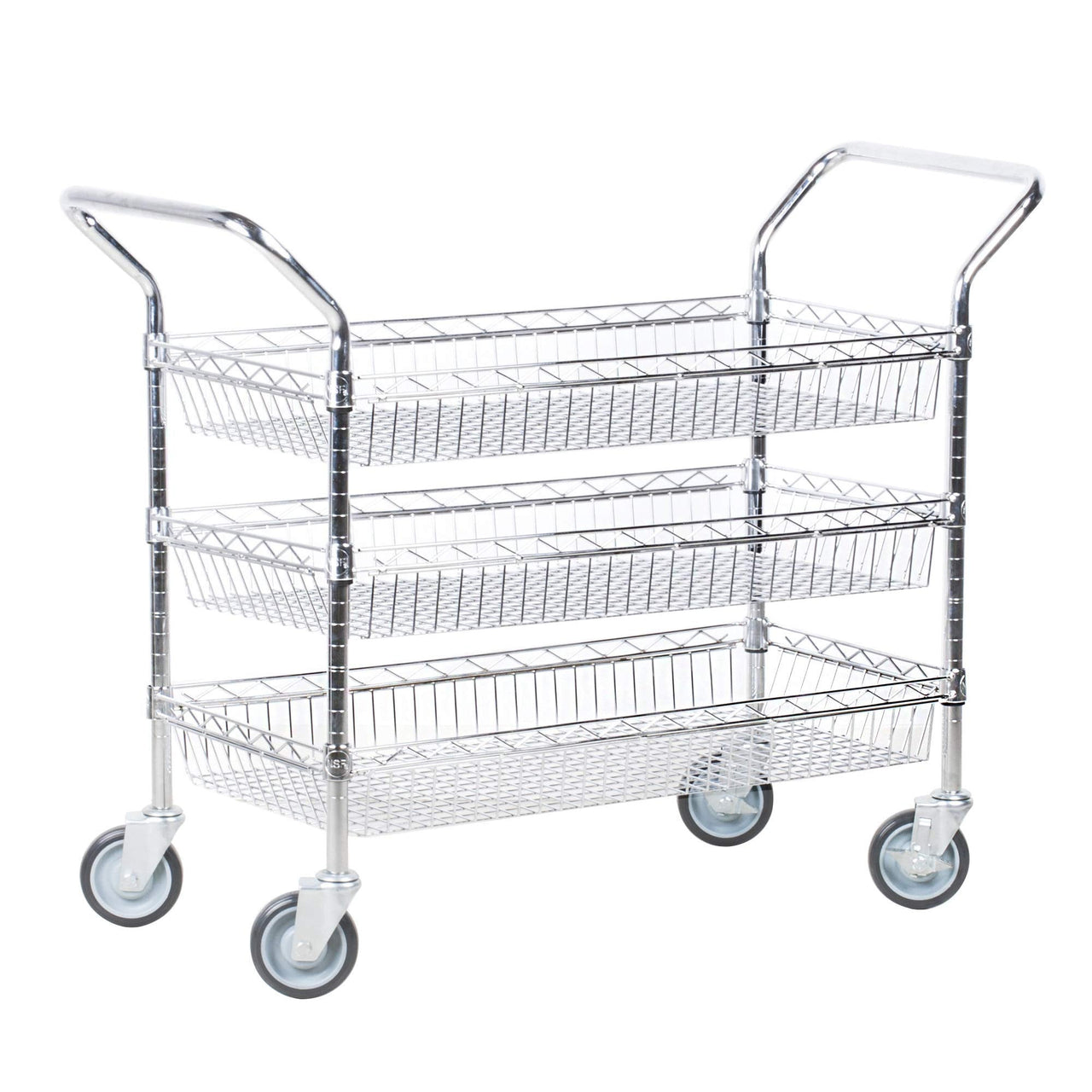 14" Deep x 48" Wide x 39" High Chrome 3 Basket Shelf Cart