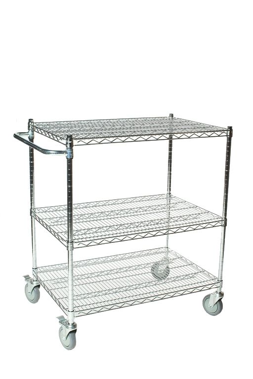 24" Deep x 24" Wide x 39" High Chrome 3 Wire Shelves Push Cart