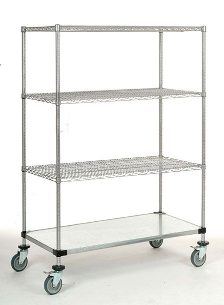 24" Deep x 72" Wide 4 Tier Chrome 3 Wire Shelves 1 Solid Shelf Truck