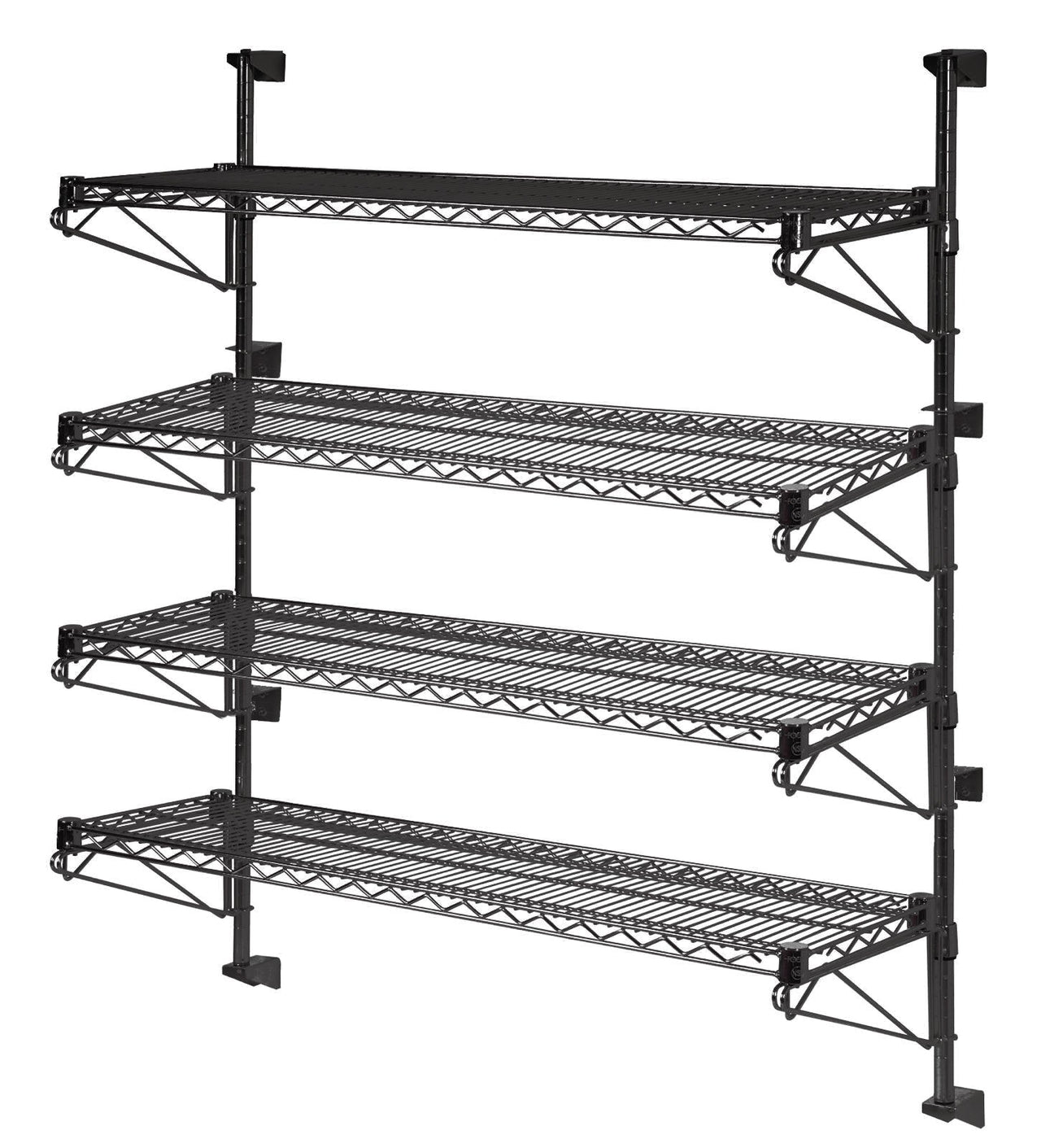 21" Deep x 48" Wide 4 Tier Black Wall Mount Shelving Kit