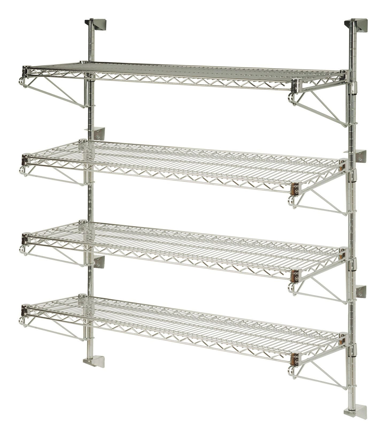 12" Deep x 36" Wide 4 Tier Chrome Wall Mount Shelving Kit