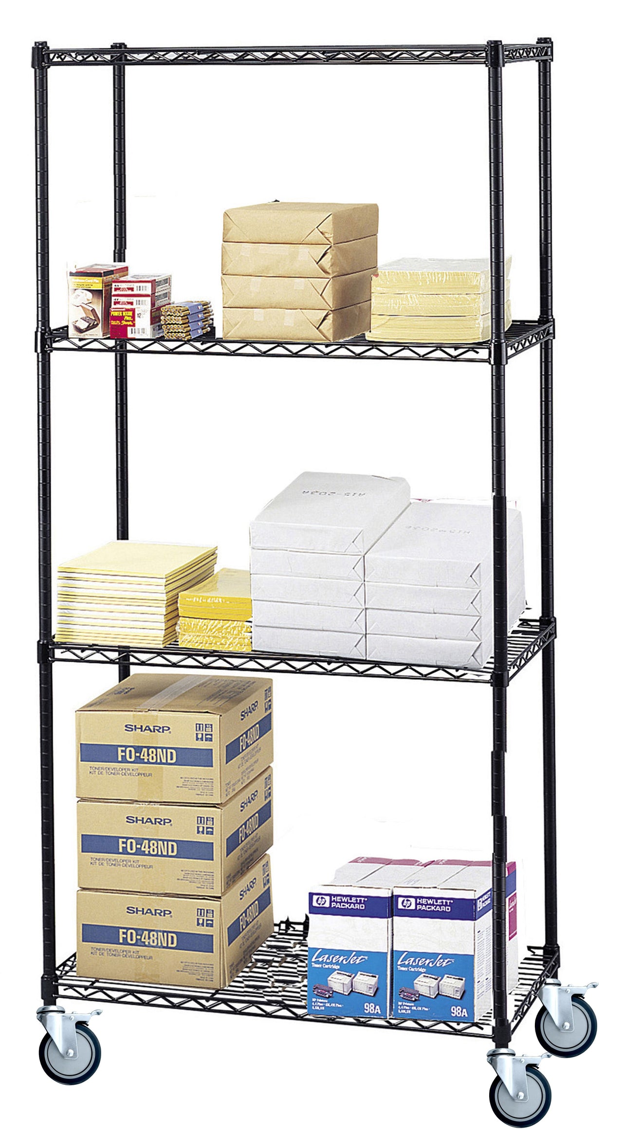 24" Deep x 30" Wide 4 Tier Black Wire Shelf Truck