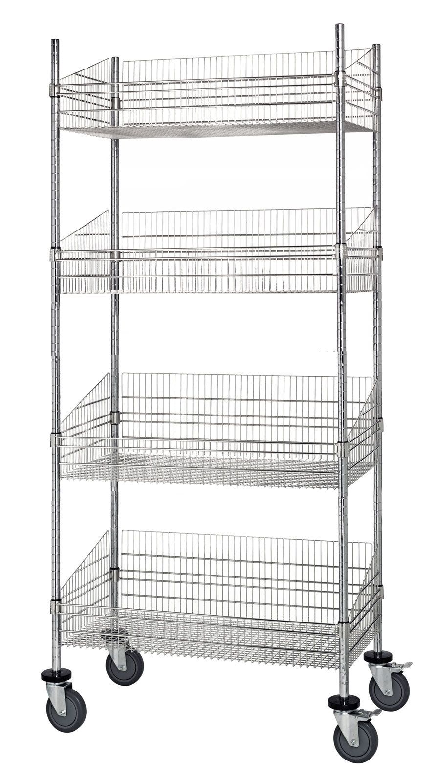 24" Deep x 36" Wide 4 Tier Chrome Mobile Deep Basket Unit