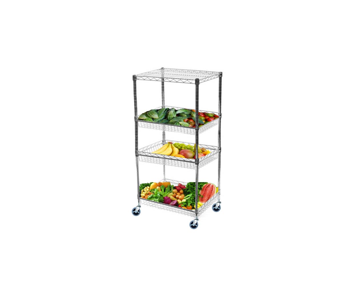 14" Deep x 24" Wide 4 Tier Chrome Mobile Basket Unit 1200lb total capacity
