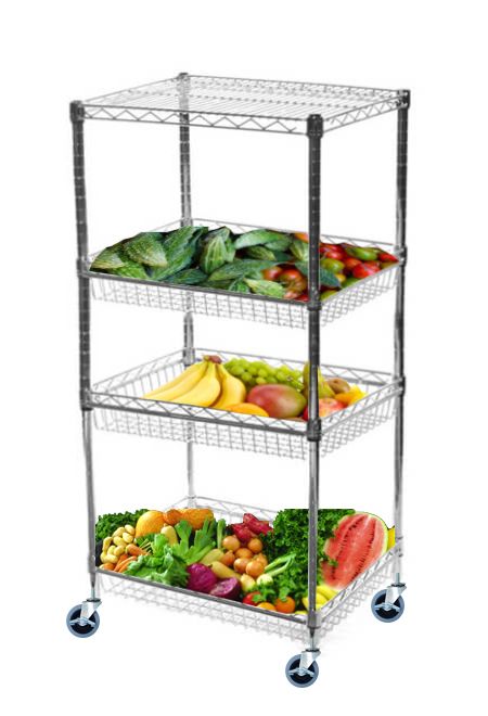 18" Deep x 30" Wide 4 Tier Chrome Mobile Basket Unit 1200lb total capacity