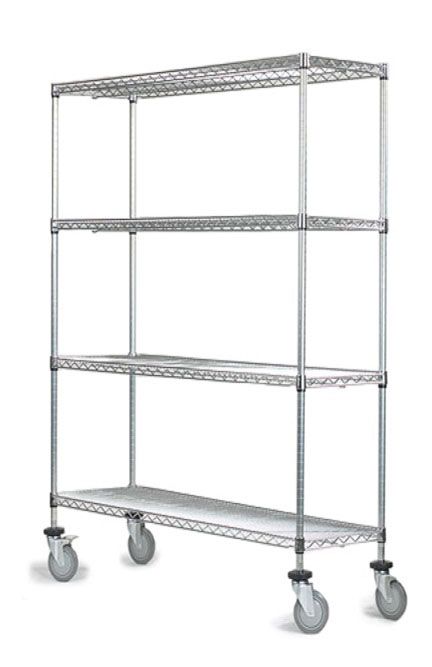 14" Deep x 60" Wide  4 Tier Stainless Steel Wire Shelf Truck