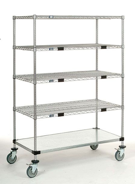 24" Deep x 24" Wide 5 Tier Chrome 4 Wire Shelves 1 Solid Shelf Truck