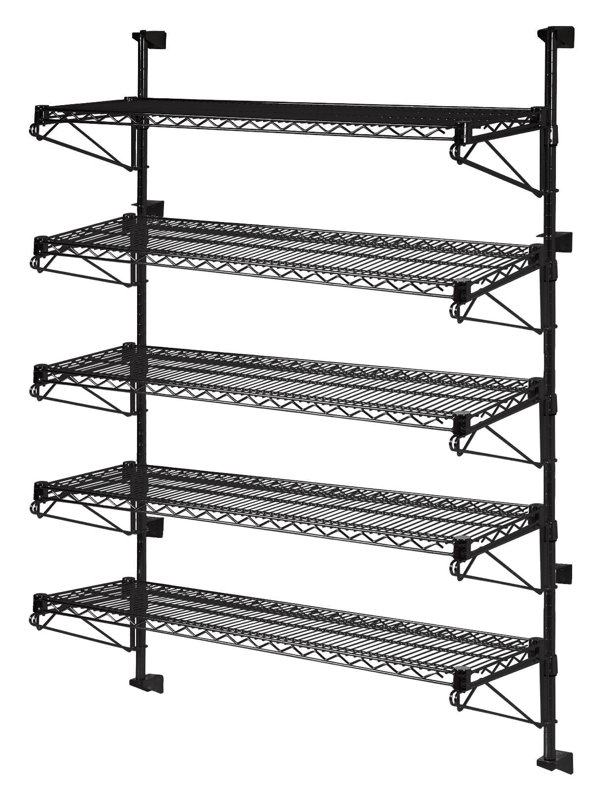 14" Deep x 24" Wide 5 Tier Black Wall Mount Shelving Kit