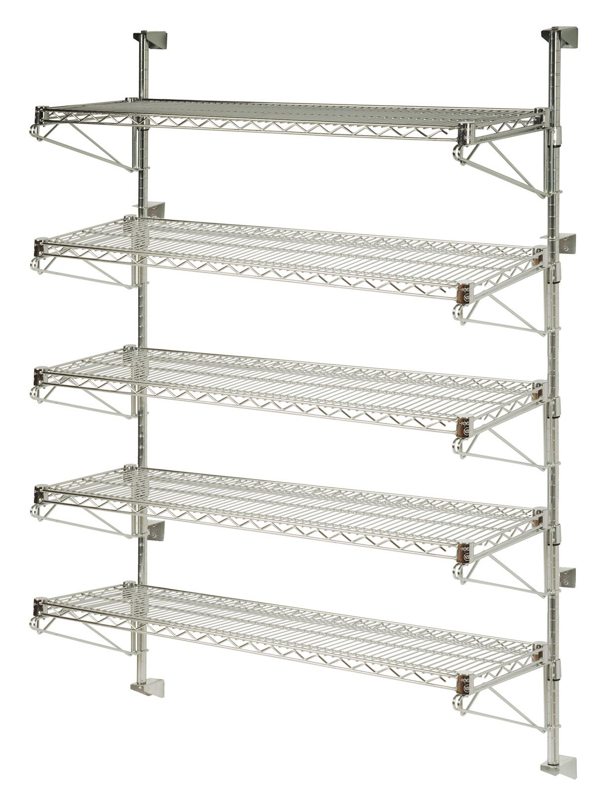 14" Deep x 60" Wide 5 Tier Chrome Wall Mount Shelving Kit