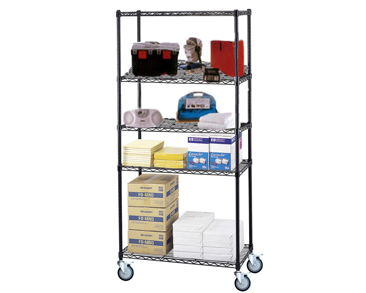 18" Deep x 60" Wide 5 Tier Black Wire Shelf Truck