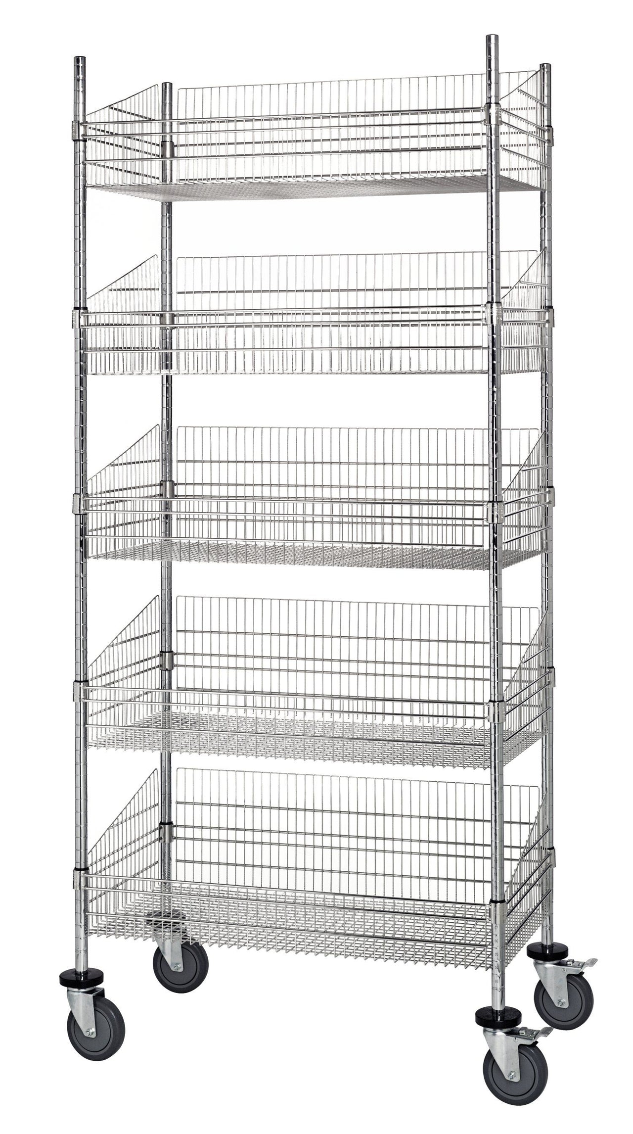 24" Deep x 48" Wide 5 Tier Chrome Mobile Deep Basket Unit