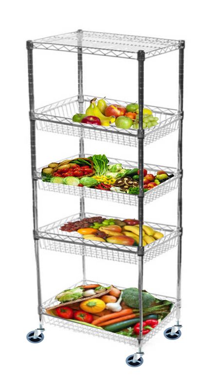 24" Deep x 36" Wide 5 Tier Chrome Mobile Basket Unit 800lb total capacity