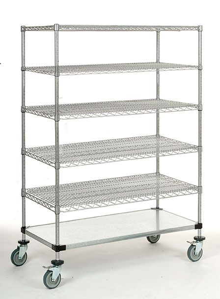 36" Deep x 60" Wide 6 Tier Chrome 5 Wire Shelves 1 Solid Shelf Truck