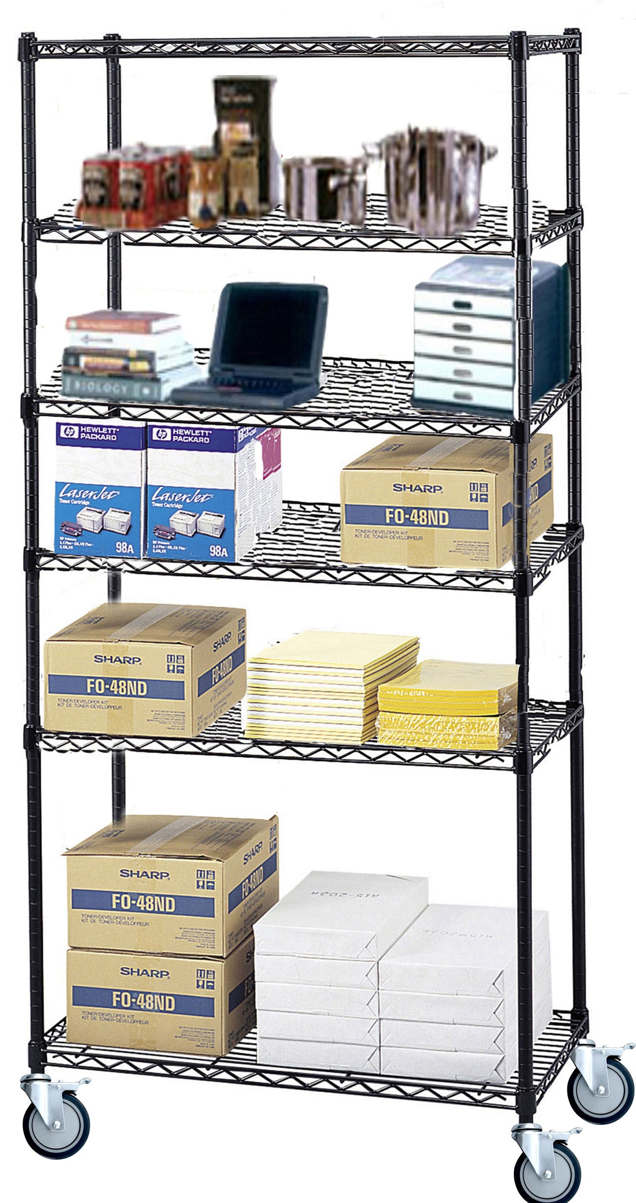 14" Deep x 24" Wide 6 Tier Black Wire Shelf Truck