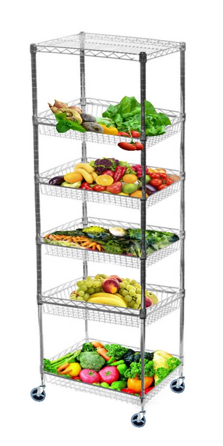14" Deep x 36" Wide 6 Tier Chrome Mobile Basket Unit