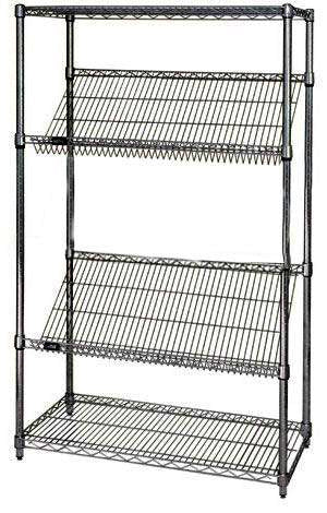 4 Tier Slanted Black Wire Shelf Starter Shelving Unit