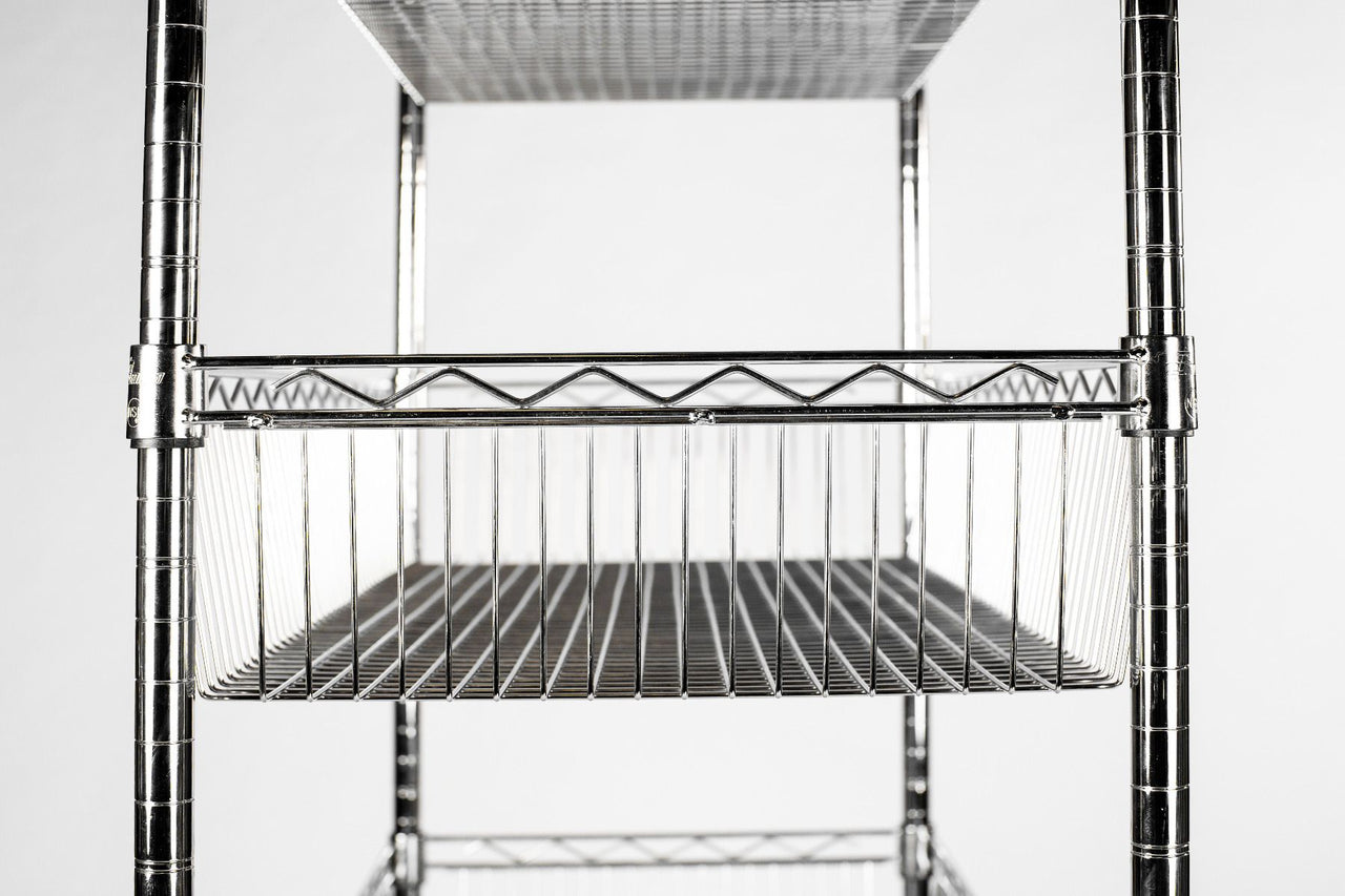24" Deep x 24" Wide 5 Tier Chrome Mobile Basket Unit 800lb total capacity