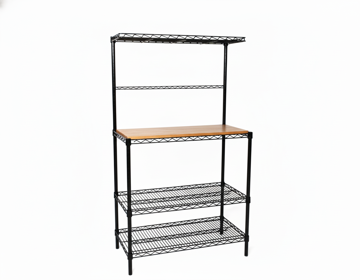 Maple bakers rack with black wire, no hooks