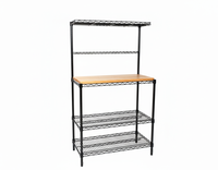 Maple bakers rack with black wire shelving