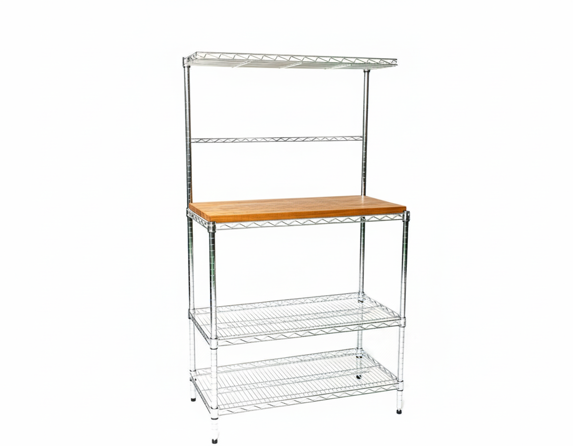 Deluxe Chrome Bakers Rack with Red Oak Butcher Block