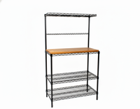 Teak bakers rack with black wire shelving
