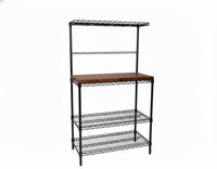 Walnut bakers rack with black wire shelving